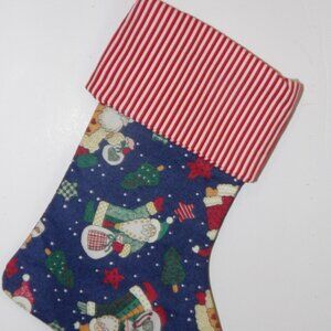 Folk Art Santa Claus Christmas Tree and Snow 14" Hand Crafted Christmas Stocking